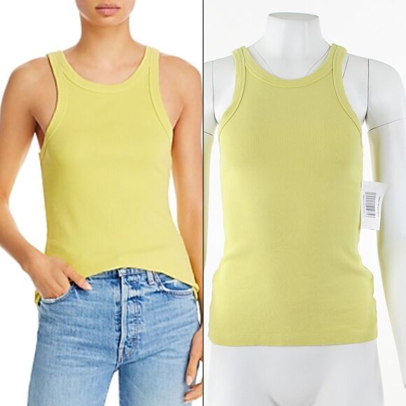 MOTHER The Chin Ups Stretch Cotton Tank in Canary Yellow - Picture 1 of 5